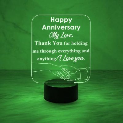 Happy Anniversary My Love Engraved Night Lamp with Automatic Color Changing Light  Anniversary Gift for Wife  Thankyou Gift for Wife