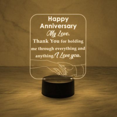 Happy Anniversary My Love Engraved Night Lamp with Automatic Color Changing Light  Anniversary Gift for Wife  Thankyou Gift for Wife