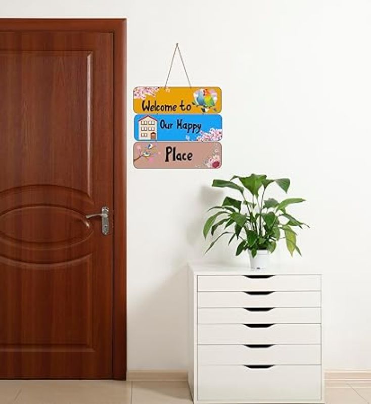 Motivational Quotes Printed Decorative Wall Hanging for Living Room  Bedroom  Office  Gift  Decoration Items for Home  Wall Art For Hall  Modern Wall Decoration (Welcome to our happy place)
