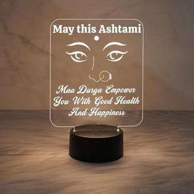 3D Illusion Maa Durga Night Lamp with Warm White Light  Hinduism God Idol for Home Office Temple Ashtami Pooja Decor Light