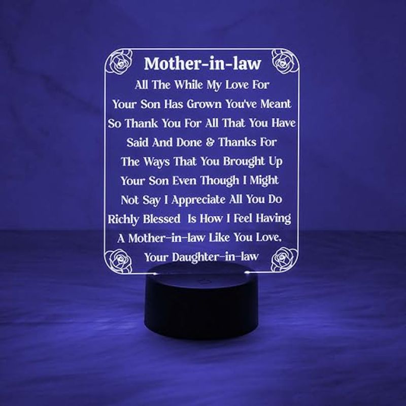 Mother in Law Engraved Night Lamp with Automatic Color Changing Light  Birthday Gift for Sasu Maa from Daughter in Law  Best Mother in Law Ever Gift