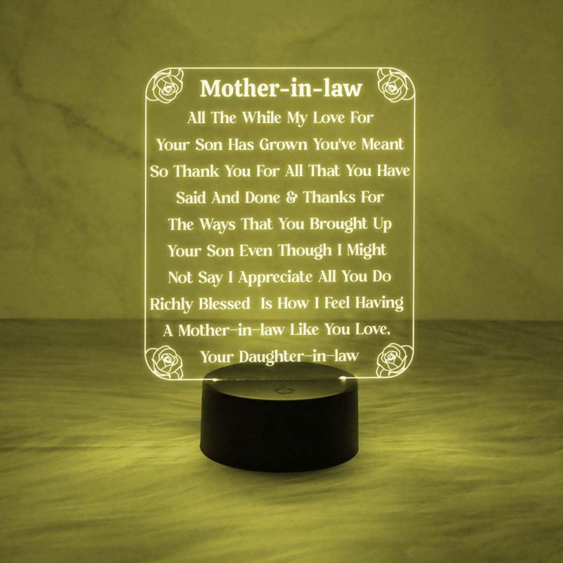 Mother in Law Engraved Night Lamp with Automatic Color Changing Light  Birthday Gift for Sasu Maa from Daughter in Law  Best Mother in Law Ever Gift