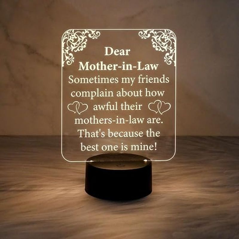 Dear Mother in Law Engraved Quote Night Lamp with Warm White Light  Birthday Gift for Sasu Maa  Gift for Mother in Law