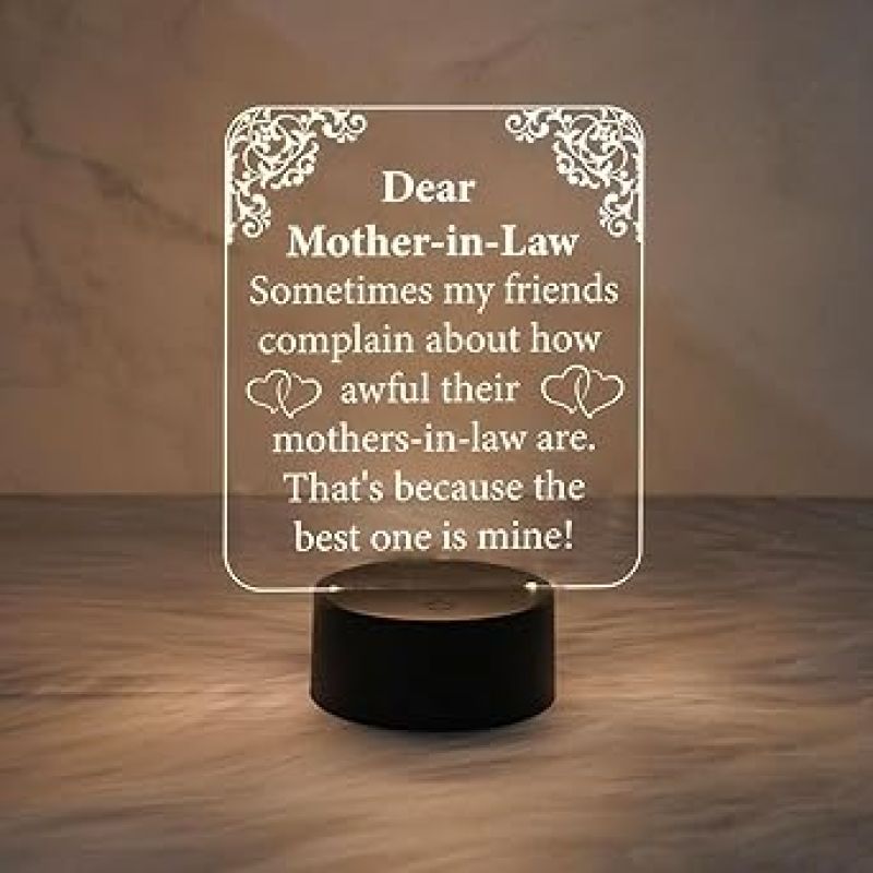 Dear Mother in Law Engraved Quote Night Lamp with Warm White Light  Birthday Gift for Sasu Maa  Gift for Mother in Law