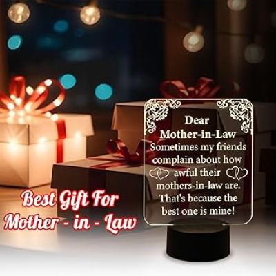 Dear Mother in Law Engraved Quote Night Lamp with Warm White Light  Birthday Gift for Sasu Maa  Gift for Mother in Law