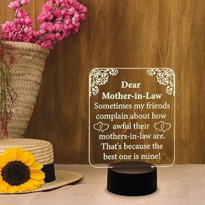 Dear Mother in Law Engraved Quote Night Lamp with Warm White Light  Birthday Gift for Sasu Maa  Gift for Mother in Law