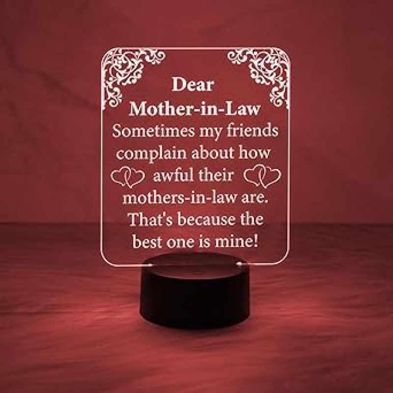 Dear Mother in Law Engraved Quote Night Lamp with Automatic Color Changing Light  Birthday Gift for Sasu Maa  Gift for Mother in Law