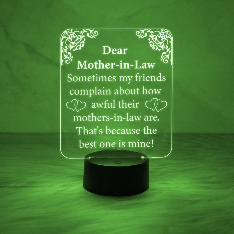 Dear Mother in Law Engraved Quote Night Lamp with Automatic Color Changing Light  Birthday Gift for Sasu Maa  Gift for Mother in Law