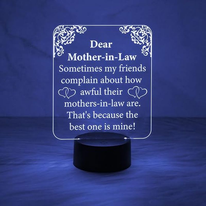 Dear Mother in Law Engraved Quote Night Lamp with Automatic Color Changing Light  Birthday Gift for Sasu Maa  Gift for Mother in Law