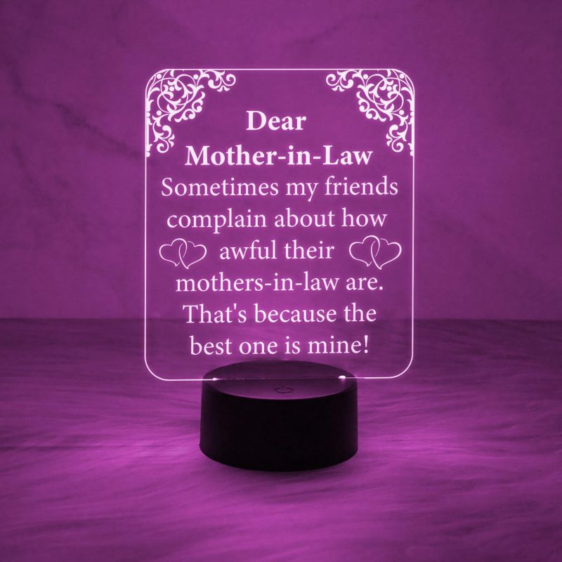 Dear Mother in Law Engraved Quote Night Lamp with Automatic Color Changing Light  Birthday Gift for Sasu Maa  Gift for Mother in Law