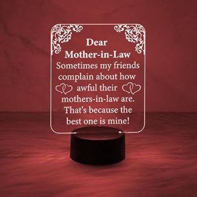 Dear Mother in Law Engraved Quote Night Lamp with Automatic Color Changing Light  Birthday Gift for Sasu Maa  Gift for Mother in Law