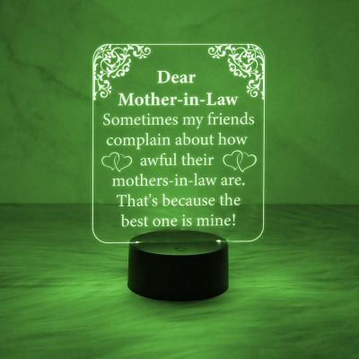 Dear Mother in Law Engraved Quote Night Lamp with Automatic Color Changing Light  Birthday Gift for Sasu Maa  Gift for Mother in Law