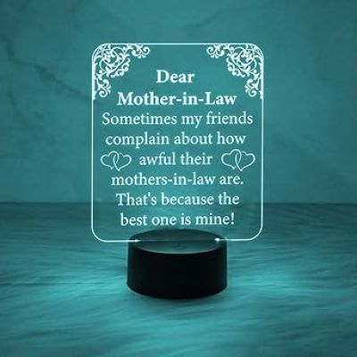 Dear Mother in Law Engraved Quote Night Lamp with Automatic Color Changing Light  Birthday Gift for Sasu Maa  Gift for Mother in Law