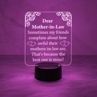 Dear Mother in Law Engraved Quote Night Lamp with Automatic Color Changing Light  Birthday Gift for Sasu Maa  Gift for Mother in Law