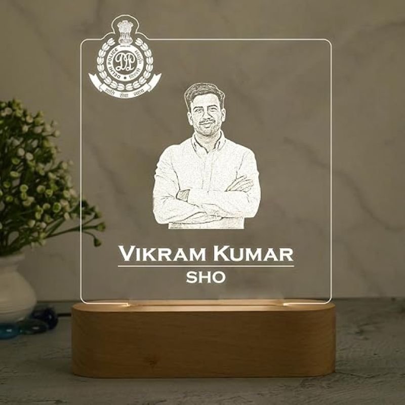 Personalized Police Officer Night Lamp with Warm White Light Customized with Photo, Name & Logo    Birthday Gift for Police Officer  Home & Office Desk Table Light