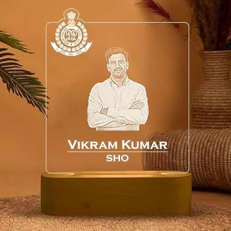 Personalized Police Officer Night Lamp with Warm White Light Customized with Photo, Name & Logo    Birthday Gift for Police Officer  Home & Office Desk Table Light