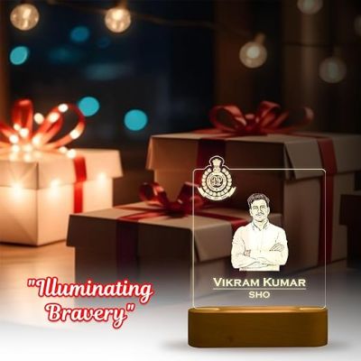 Personalized Police Officer Night Lamp with Warm White Light Customized with Photo, Name & Logo    Birthday Gift for Police Officer  Home & Office Desk Table Light