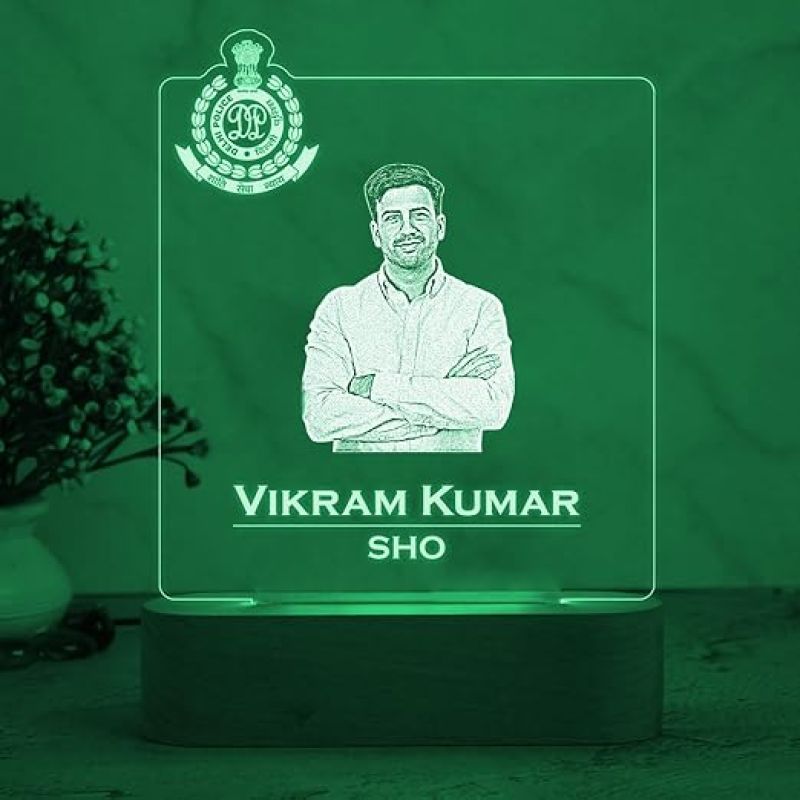 Personalized Police Officer Night Lamp Customized with Photo, Name & Logo  7 Color Changing Light Birthday Gift for Police Officer  Home & Office Desk Table Light