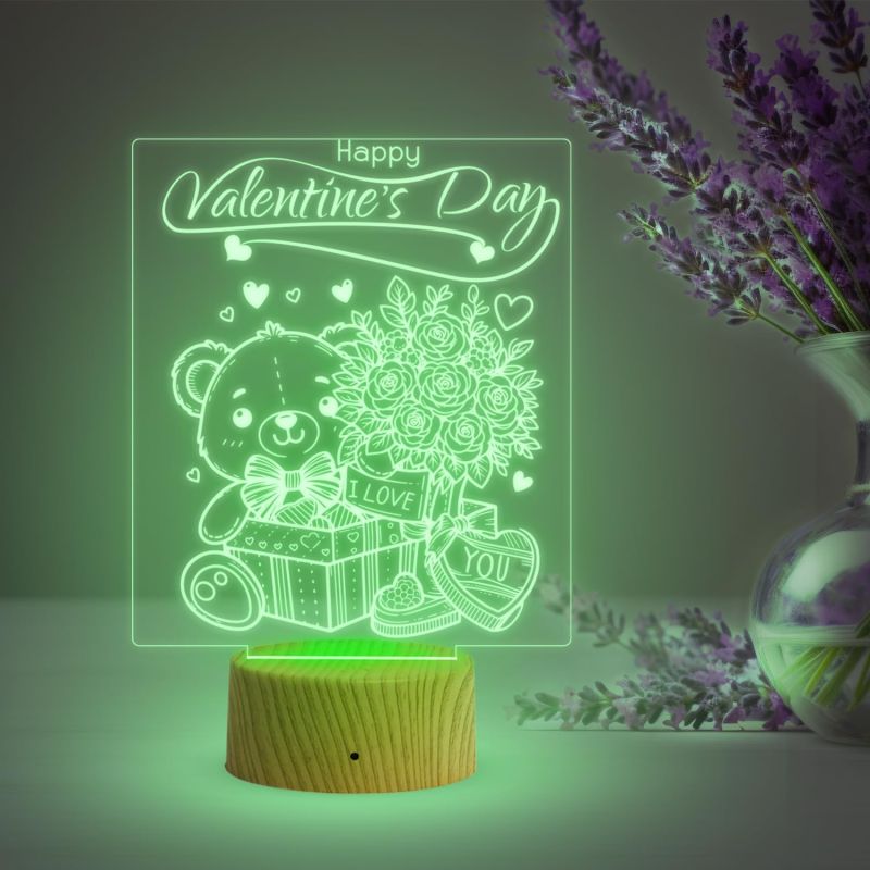 Cute Teddy Happy Valentine Day Night Lamp with 7 Color Changing Light   Teddy Day Gift for Husband Wife Boyfriend Girlfriend  Love Lamp Light