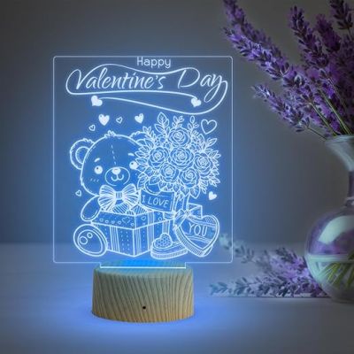 Cute Teddy Happy Valentine Day Night Lamp with 7 Color Changing Light   Teddy Day Gift for Husband Wife Boyfriend Girlfriend  Love Lamp Light