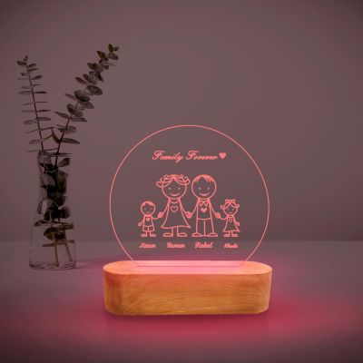 Personalized Name Led Lamp  Family Member Engraved Lamp  Gift for Mom & Dad  Home Decor Light (Multicolored Light)