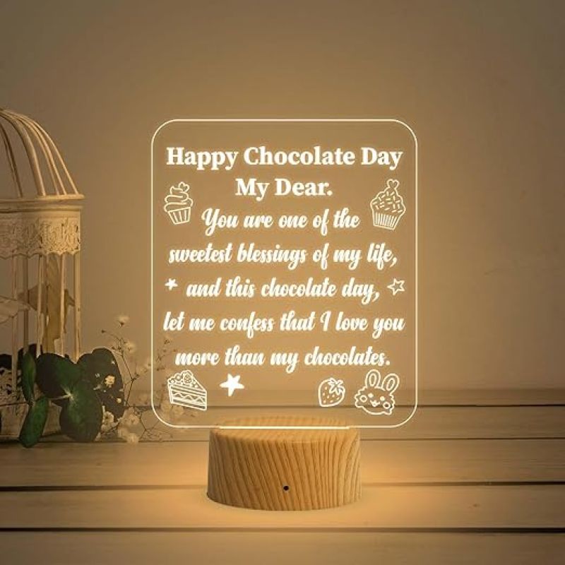 Happy Chocolate Day Thought Engraved Night Lamp with Warm White Light  Gift for Valentine Day  Gift for Wife Husband  Gift for Chocolate Day Someone Special