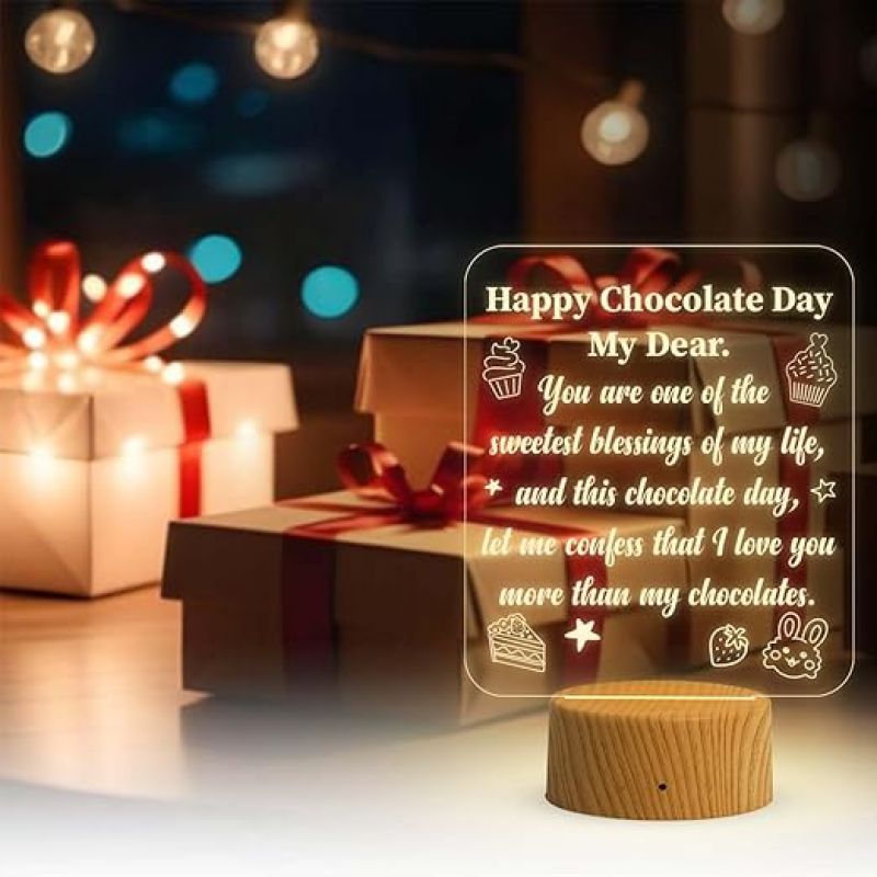 Happy Chocolate Day Thought Engraved Night Lamp with Warm White Light  Gift for Valentine Day  Gift for Wife Husband  Gift for Chocolate Day Someone Special