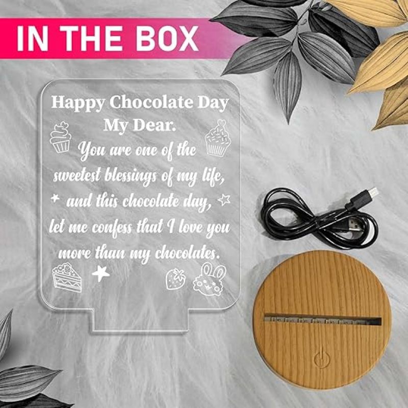 Happy Chocolate Day Thought Engraved Night Lamp with Warm White Light  Gift for Valentine Day  Gift for Wife Husband  Gift for Chocolate Day Someone Special