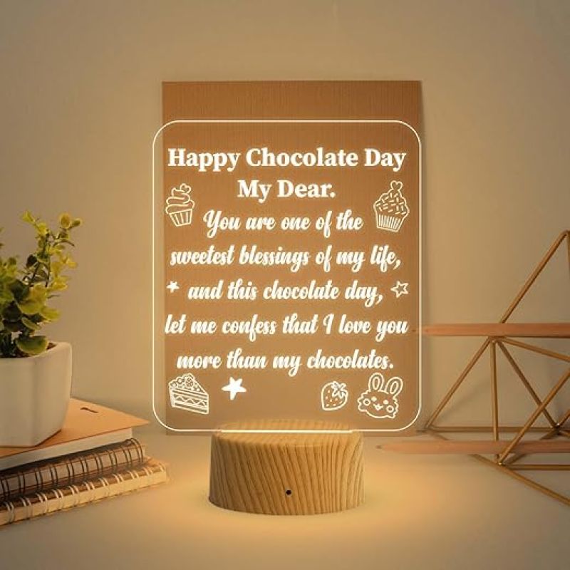 Happy Chocolate Day Thought Engraved Night Lamp with Warm White Light  Gift for Valentine Day  Gift for Wife Husband  Gift for Chocolate Day Someone Special