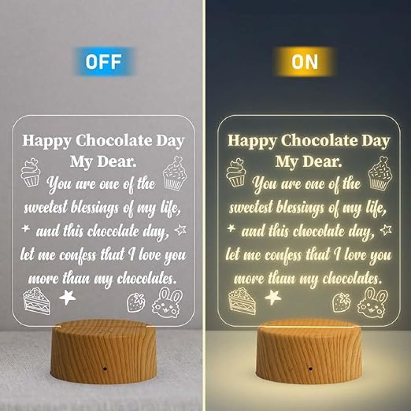 Happy Chocolate Day Thought Engraved Night Lamp with Warm White Light  Gift for Valentine Day  Gift for Wife Husband  Gift for Chocolate Day Someone Special