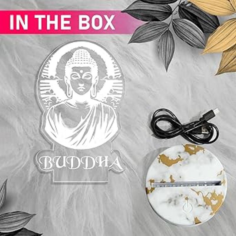 3D Illusion Gautam Buddha Desk Table Lamp  Best Gift Idea Friends & Family  Home Office Bedroom Decor  Warm White Light