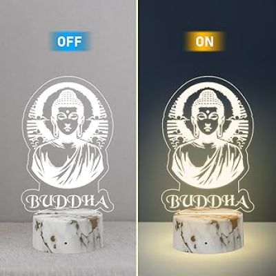 3D Illusion Gautam Buddha Desk Table Lamp  Best Gift Idea Friends & Family  Home Office Bedroom Decor  Warm White Light