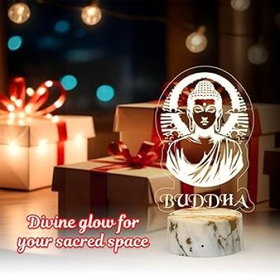 3D Illusion Gautam Buddha Desk Table Lamp  Best Gift Idea Friends & Family  Home Office Bedroom Decor  Warm White Light