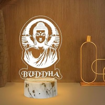 3D Illusion Gautam Buddha Desk Table Lamp  Best Gift Idea Friends & Family  Home Office Bedroom Decor  Warm White Light