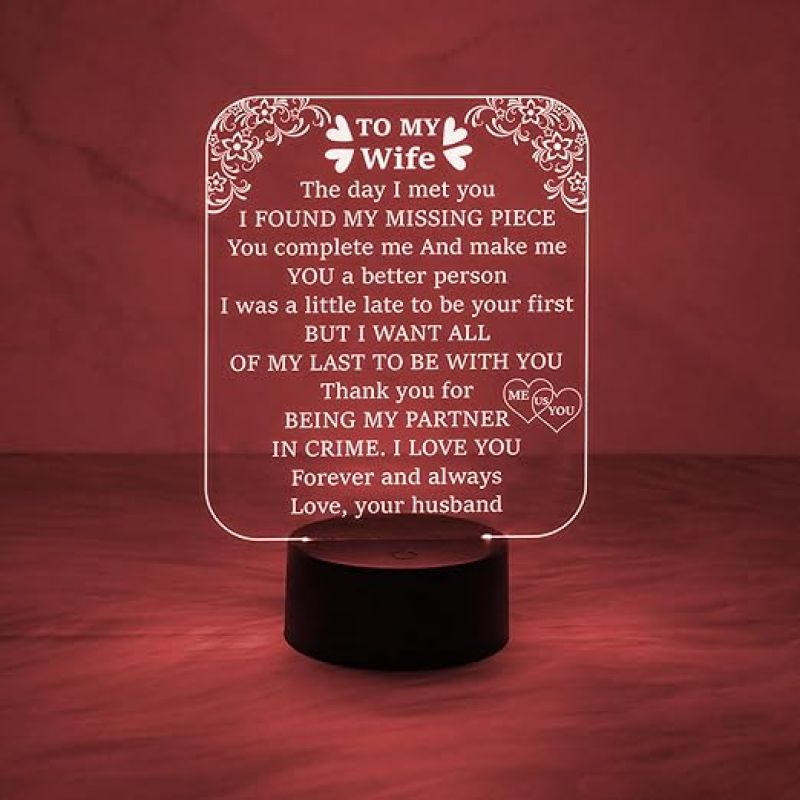 to My Wife Engraved Night Lamp with 7 Colors Automatic Color Changing Light  Anniversary Gift for Wife  Birthday Gift for Wife