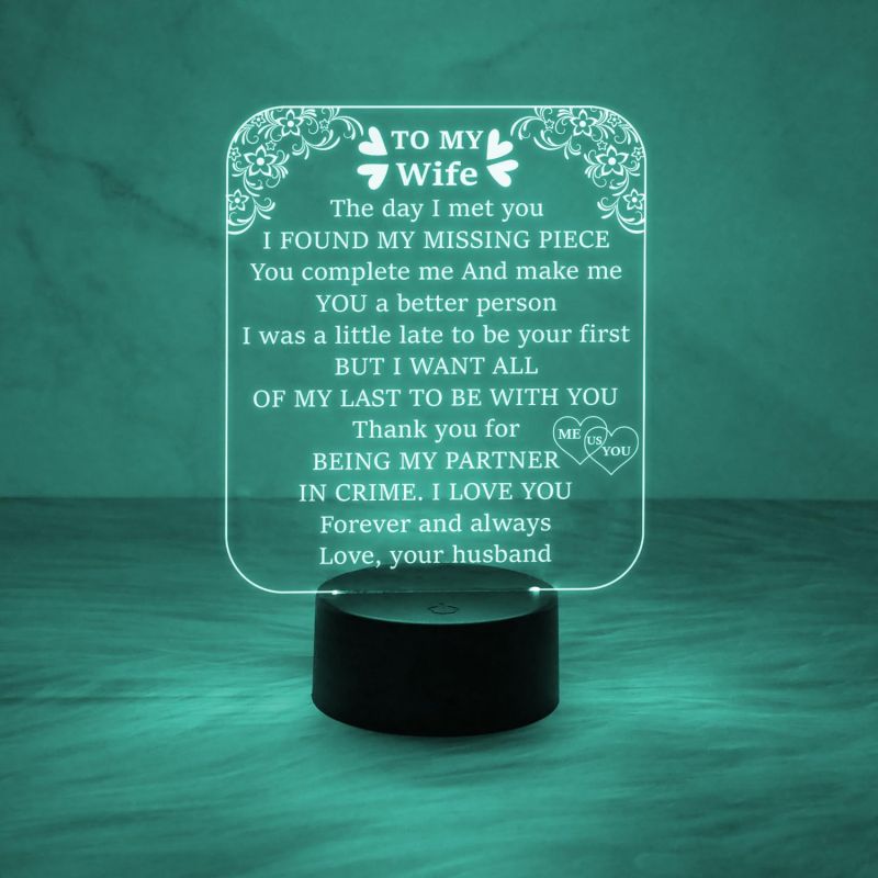 to My Wife Engraved Night Lamp with 7 Colors Automatic Color Changing Light  Anniversary Gift for Wife  Birthday Gift for Wife