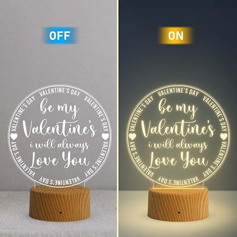 Be My Valentine's I Will Always Love You Engraved Night Lamp with Warm White Light  Valentine Day Gift for Husband Wife Girlfriend Boyfriend