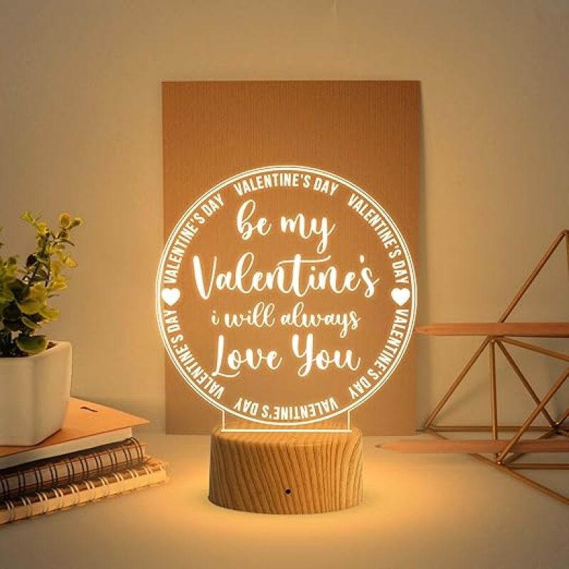 Be My Valentine's I Will Always Love You Engraved Night Lamp with Warm White Light  Valentine Day Gift for Husband Wife Girlfriend Boyfriend