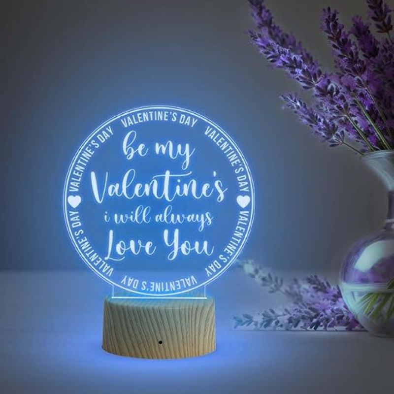 Be My Valentine's I Will Always Love You Engraved Night Lamp with Automatic Color Changing Light  Valentine Day Gift for Husband Wife Girlfriend Boyfriend