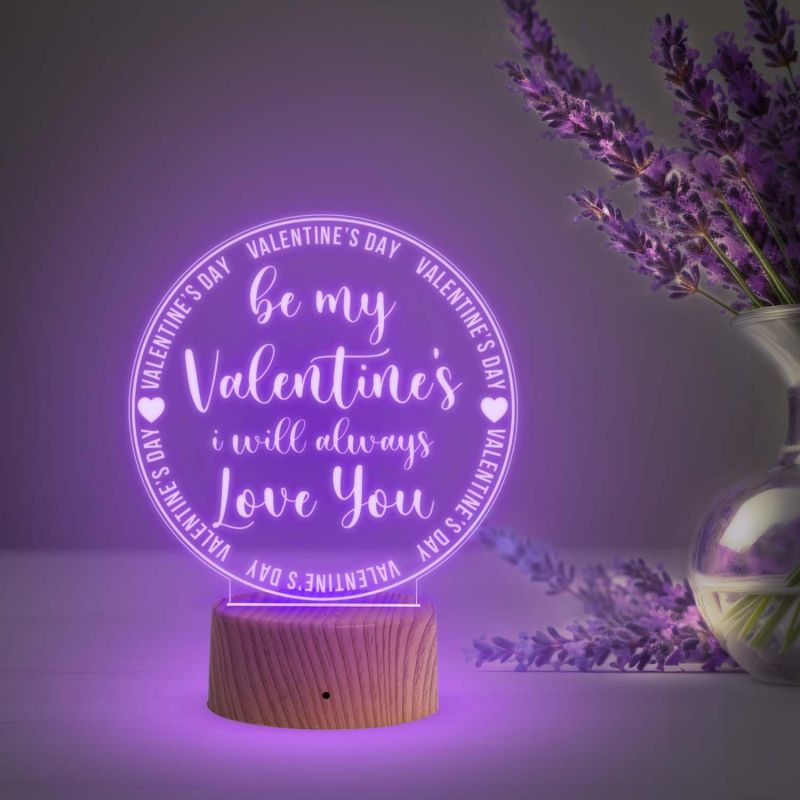 Be My Valentine's I Will Always Love You Engraved Night Lamp with Automatic Color Changing Light  Valentine Day Gift for Husband Wife Girlfriend Boyfriend