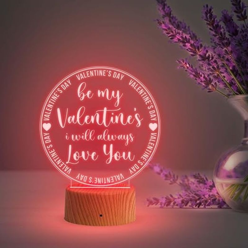 Be My Valentine's I Will Always Love You Engraved Night Lamp with Automatic Color Changing Light  Valentine Day Gift for Husband Wife Girlfriend Boyfriend