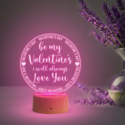 Be My Valentine's I Will Always Love You Engraved Night Lamp with Automatic Color Changing Light  Valentine Day Gift for Husband Wife Girlfriend Boyfriend