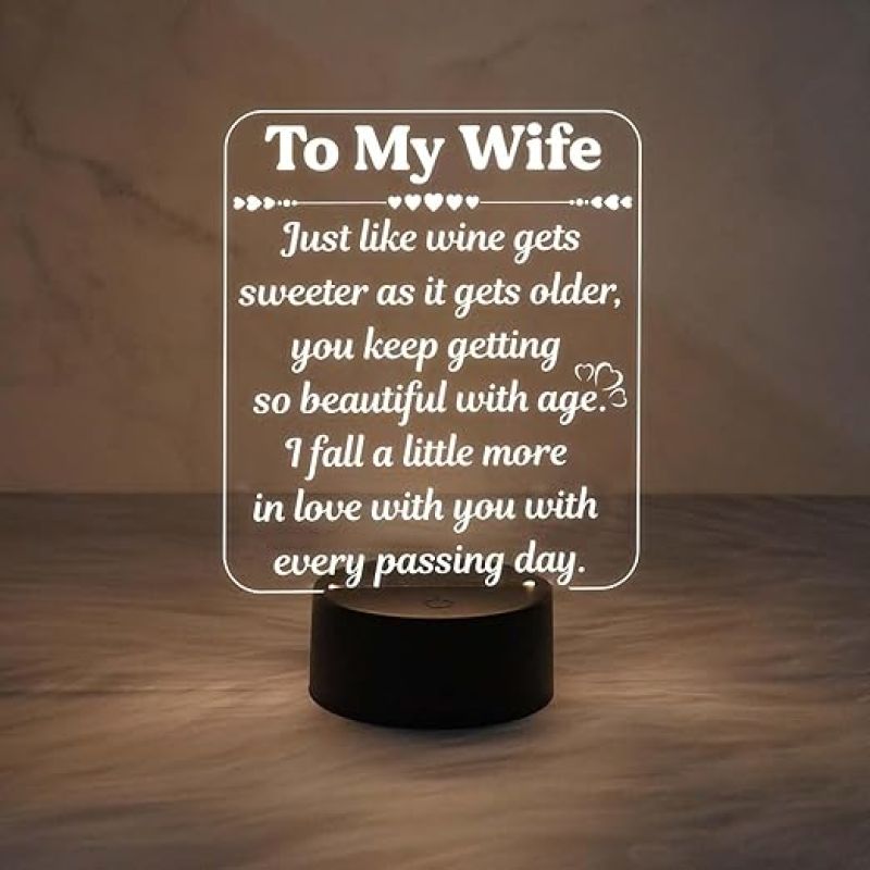 to My Wife Engraved Night Lamp with Warm White Light Gift for Wife  Memorable Gift for Wife  Birthday Gift for Wife  Anniversary Gift for Wife