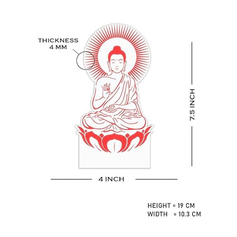 3D Illusion Buddha Night Lamp Warm White Light & Wooden Base  Home & Pooja Room Decor Light  Blessing Gift for Friends  Religious Night Lamp  Bedroom Décor Light