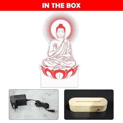3D Illusion Buddha Night Lamp 7 Color Changing Light & Wooden Base  Home & Pooja Room Decor Light  Blessing Gift for Friends  Religious Night Lamp  Bedroom Décor Light