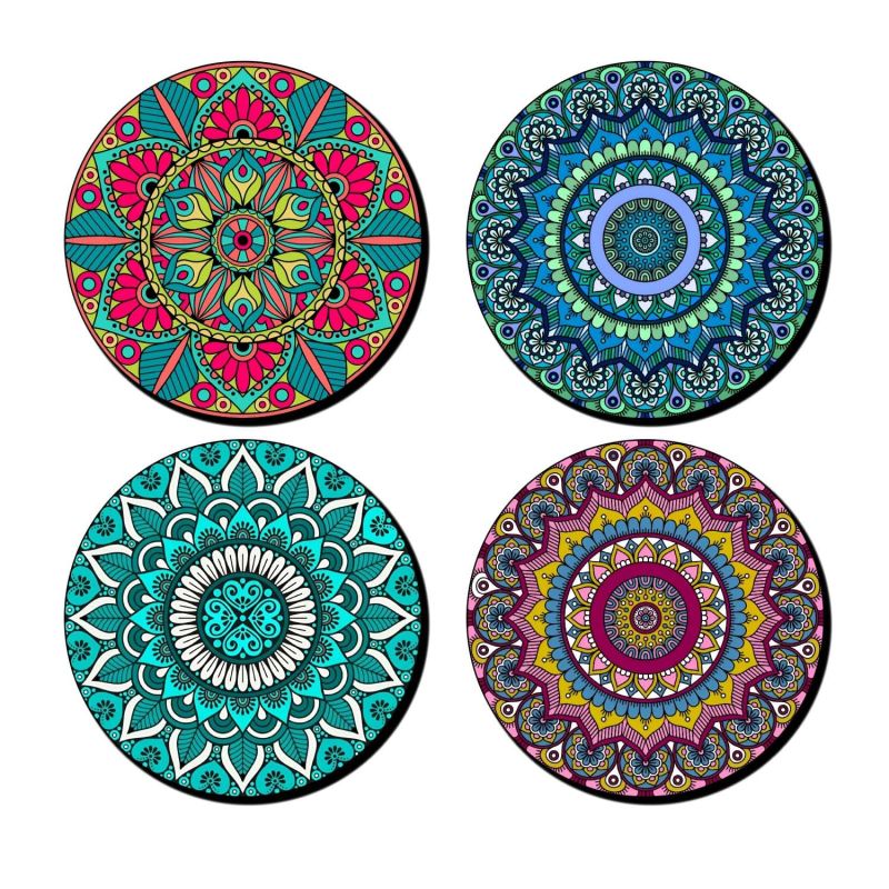 Set of 4 Printed Wooden Coaster for Tea Cups, Coffee Mugs, Glasses and Bottles  Home and Kitchen, Office Table Decor  Dining Table Decor Accessories (Mandala Art Coaster)