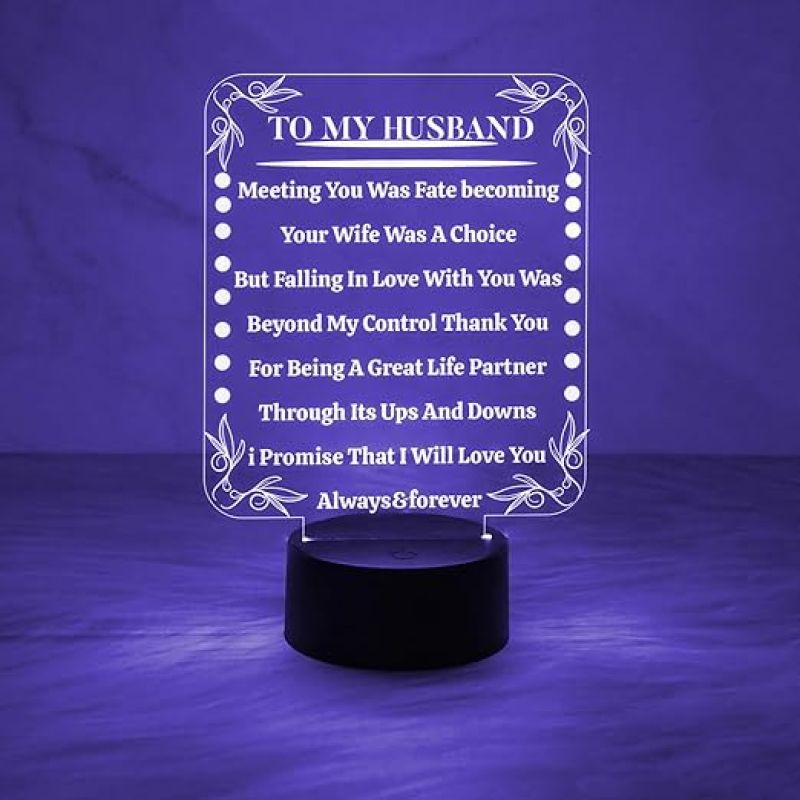 to My Husband I Love You Acrylic Night Light Gifts for Husband on Anniversary  Automatic Color Changing Light  Birthday Gift for Husband