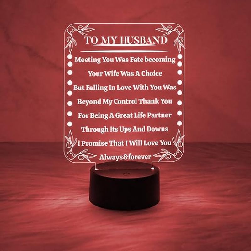 to My Husband I Love You Acrylic Night Light Gifts for Husband on Anniversary  Automatic Color Changing Light  Birthday Gift for Husband