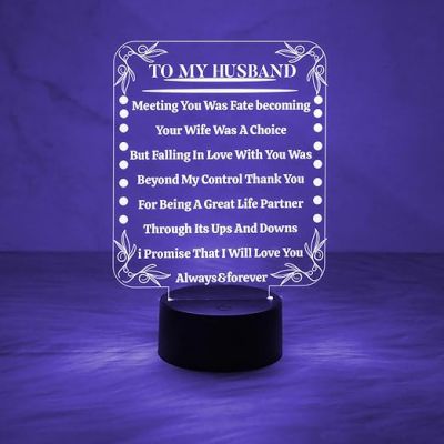 to My Husband I Love You Acrylic Night Light Gifts for Husband on Anniversary  Automatic Color Changing Light  Birthday Gift for Husband