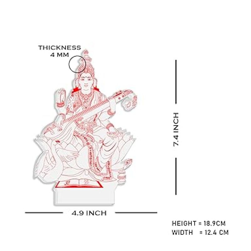 Maa Saraswati 3D Illusion Acrylic Table Lamp with Warm White Light Home Office & Pooja Room Decor Light  Blessing Gift for Student
